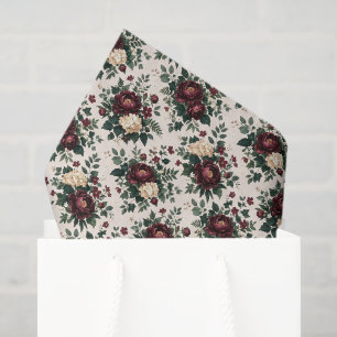 Burgundy Floral Decoupage Tissue Paper, Flowers Paper