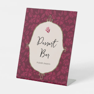 Burgundy Floral Dessert Bar Pedestal Sign