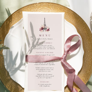 Burgundy Floral Eiffel Tower Menu