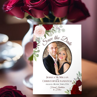 Burgundy Floral Elegant Boho Wedding Photo Save The Date