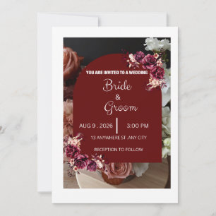 Burgundy Floral Elegant Modern Wedding Invitation