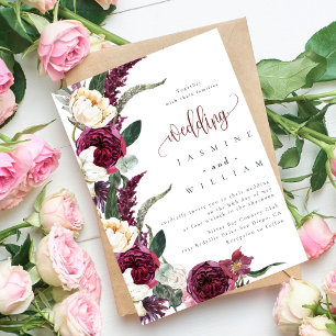 Burgundy Floral Elegant Monogram Rustic Wedding  Invitation