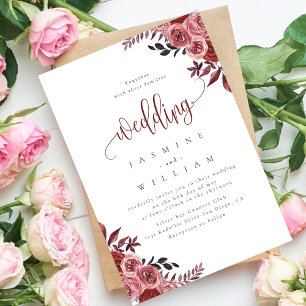 Burgundy Floral Elegant Monogram Rustic Wedding Invitation