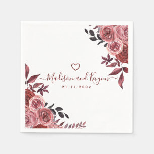 Burgundy Floral Elegant Monogram Rustic Wedding  Napkin