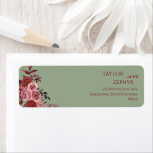Burgundy Floral Elegant Monogram Wedding Address