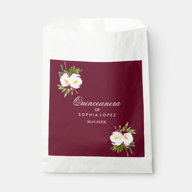 Burgundy Floral Elegant Quinceanera Favour Bag (Front)