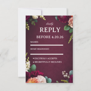 Burgundy Floral Elegant RSVP Card