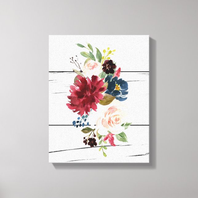 Burgundy Floral Elegant Rustic Canvas Print (Front)