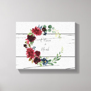 Burgundy Floral Elegant Rustic Names Keepsake Canvas Print