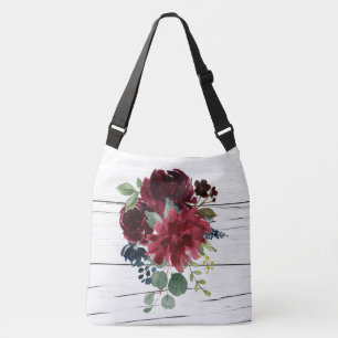 Burgundy Floral Elegant Rustic Watercolor Crossbody Bag