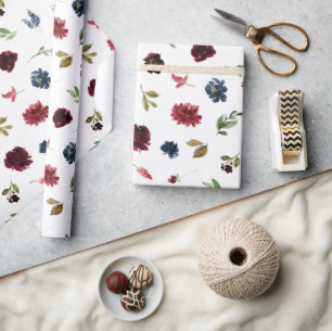 Burgundy Floral Elegant Rustic Watercolor Pretty Wrapping Paper