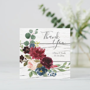 Burgundy Floral Elegant Rustic Watercolor Thanks