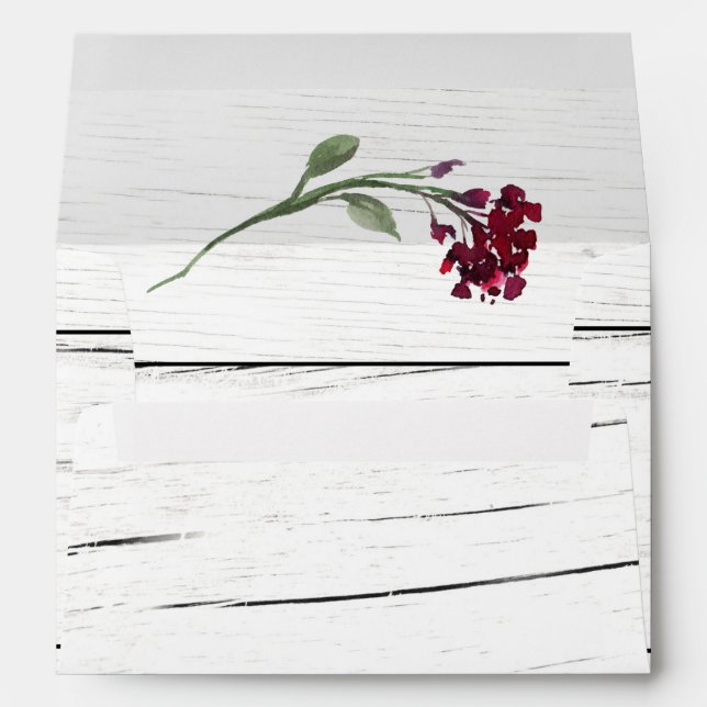 Burgundy Floral Elegant Rustic Watercolor Wedding Envelope (Back (Bottom))