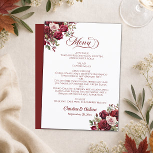 Burgundy Floral Elegant Script Wedding Menu