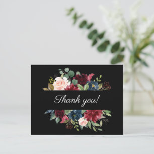 Burgundy Floral Elegant Watercolor Thank You Postcard