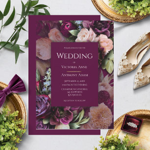 Burgundy Floral Elegant Wedding  Invitation