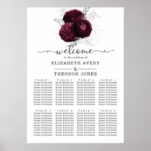 Burgundy Floral Elegant Wedding Seating Charts