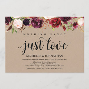 Burgundy Floral Elopement Reception Kraft Invites