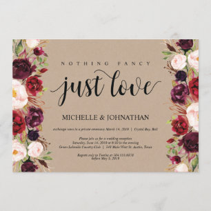 Burgundy Floral Elopement Reception Kraft Invites
