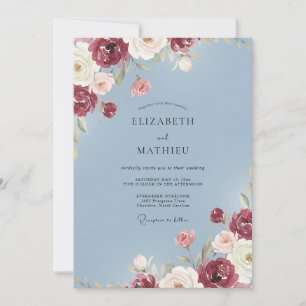 Burgundy Floral Enchanted Romance Wedding Invitation