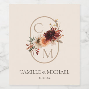 Burgundy Floral Engagement Party Wine Label