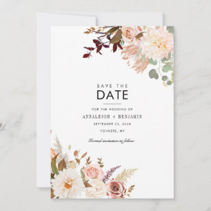 Burgundy Floral Eucalyptus Modern Save the Date