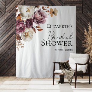 Burgundy Floral Fall Bridal Shower Backdrop Tapestry