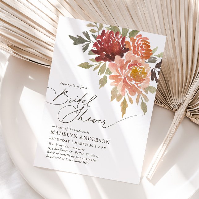 Burgundy Floral Fall Bridal Shower Invitation (Creator Uploaded)