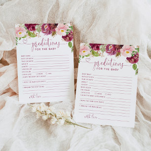 Burgundy floral fall predictions for the baby card