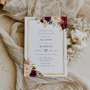 burgundy floral fall rehearsal dinner invitation