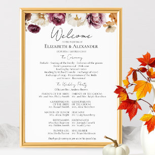 Burgundy Floral Fall Wedding Ceremony Program Sign
