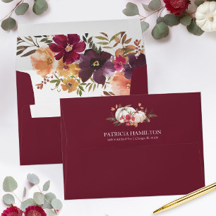 Burgundy Floral Fall Wedding Envelope