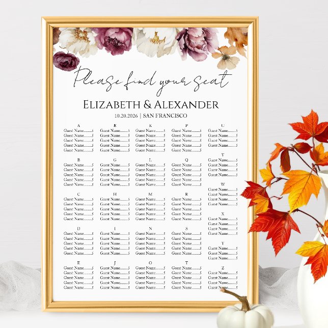Burgundy Floral Fall Wedding Seating Chart (Creator Uploaded)