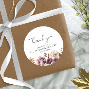 Burgundy Floral Fall Wedding thank you Sticker