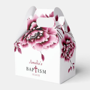 Burgundy floral flowers girl baptism Thank You Favour Box