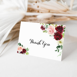 Burgundy Floral Folded Wedding Thank You Card