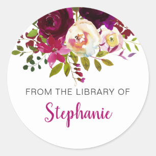 Burgundy Floral from the library of book sticker