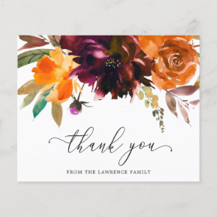 Burgundy Floral Funeral Budget Thank You Card