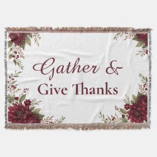 Burgundy Floral Gather & Give Thanks Throw Blanket