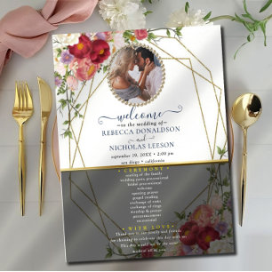 Burgundy Floral Geometric Gold Wedding Program