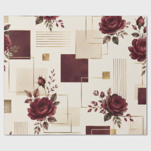Burgundy Floral Geometric Wrapping Paper