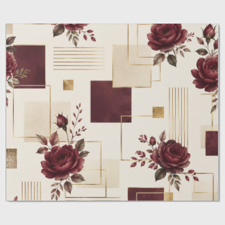 Burgundy Floral Geometric  Wrapping Paper