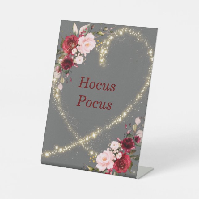 burgundy floral & glitter heart, 10.2 cm x 15.2 cm pedestal sign (Front)