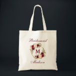 Burgundy Floral Gold Circle Monogram Bridesmaid Tote Bag<br><div class="desc">Watercolor Burgundy Floral Gold Circle Monogram Bridesmaid Tote Bag</div>