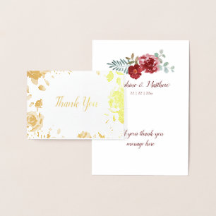 Burgundy Floral Gold Foil Wedding Thank You Note Foil Card