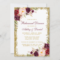 Burgundy Floral Gold Glitter Rehearsal Dinner