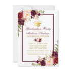 Burgundy Floral Gold Graduation Party Invitation