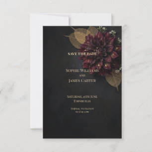 Burgundy Floral Gold Leaf Wedding Save the Date