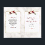 Burgundy Floral Gold Marble Calligraphy Program<br><div class="desc">Modern and elegant design featuring burgundy,  pink blush watercolour flowers bouquets,  unique shapes with faux gold frame,  floral divider,  modern calligraphy,  on a white cream marble background. Use Personalise tool to add your info. Matching items could be found in my Modern Burgundy Blush Floral Collection.</div>