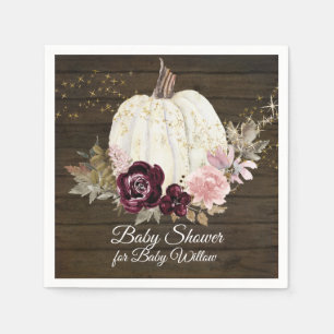 Burgundy Floral Gold Pumpkin Baby Shower Rustic Napkin